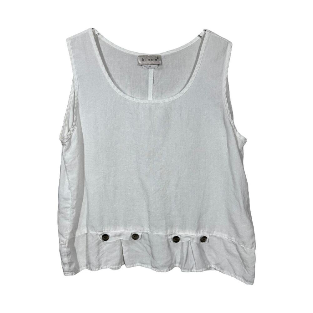 Kleen White Linen Tank Top XS Loose Scoop Neck Casual Pullover USA Made Basic